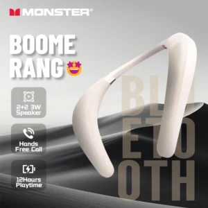 Monster Boomerang สายคล้องคอลําโพงบลูทูธ 3D เสียงรอบทิศทางลําโพง IPX7 ซับวูฟเฟอร์กันน้ําไร้สายสวมใส่ลําโพง