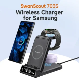 SwanScout 703S Wireless Charger สําหรับ Samsung S25 Ultra S24 Z พับ 7 Z Flip 7 สถานีชาร์จสําหรับ Galaxy Watch 8 7 สําหรับ Buds 3 pro